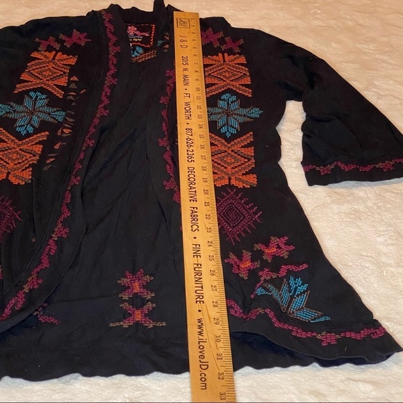 Johnny Was Sz Small Black Embroidered Open Front Shrug Tunic - Picture 10 of 11